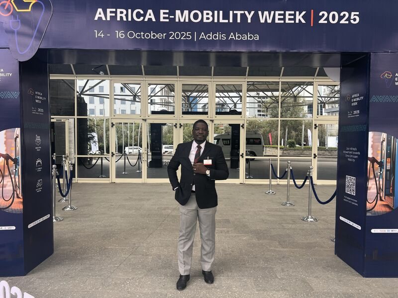 At the entrance to Africa E-Mobility Week 2025, Addis Ababa
