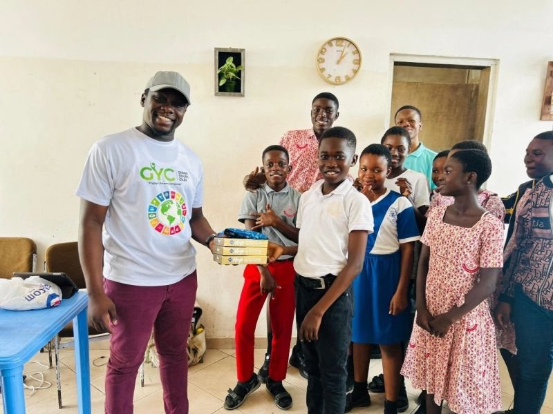 Presenting prizes to pupils during the Green Youth Club session