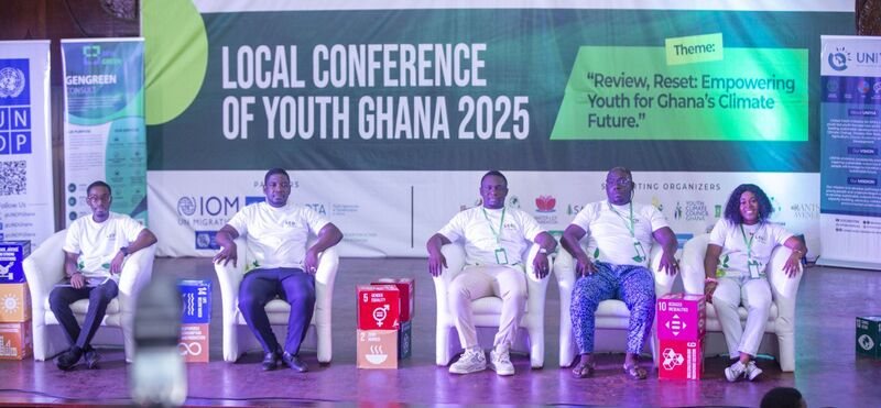 A panel session on the LCOY Ghana 2025 stage under the theme "Review, Reset: Empowering Youth for Ghana's Climate Future"