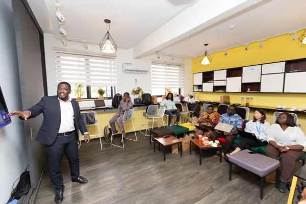 The pitch room at the UNICEF StartUp Lab